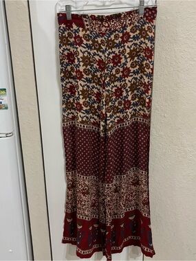 RAGA Floral Print/Patchwork Wide-Leg Slit Boho Palazzo Pants